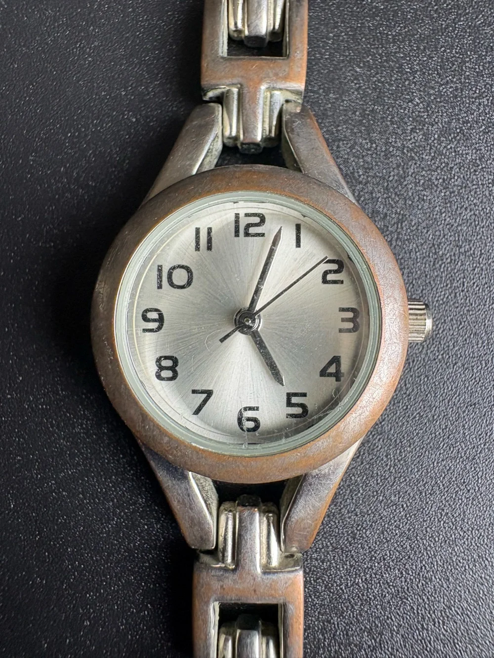 Silver Tone Linked Bracelet Watch measurements shown non running
